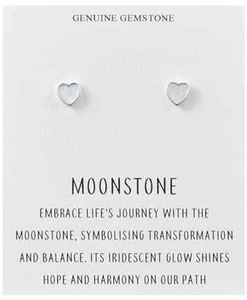Philip Jones Moonstone Heart Stud Earrings with Quote Card