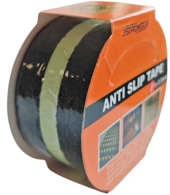 notlok Safety Work - Antirutsch Klebeband [ 2M x 5cm ] Schwarz mit fluoreszierendem Streifen - nachtleuchtend | Griptape für den Innen- und Außenbereich | Grip Tape, Anti Rutsch Streifen