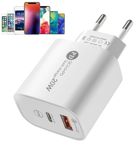 QC3.0 USB Cargador Rápido, universals Cargador USB De Pared, Enchufe USB Pared Multiple con 2 Puertos, Conector De Pared Multipuerto Tipo C, Bloque De Carga Rápida USB A Y Tipo C PD20W
