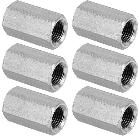 PATIKIL Ecrou Long M10 x 1 de Pas Écrou Hexagonal en Acier Inoxydable 304, 6Pcs 25mm/ 1 Longueur Raccords de Tige Filetés Avec Écrou de Serrage, Ton Argent