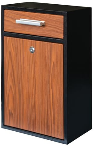 xhlokk Locking Wall-Mount Mailbox, Wood Vintage Metal Mailboxes for Outside, Security Drop Box with Lock, Large Capacity Heavy Duty Thickened Mailbox