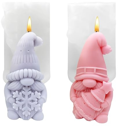 Silikonform Weihnachten,Silikonformen Gießformen Kerzenhalter, 3D Silikonformen Gießformen, Wichtel G-ießformen,Weihnachten Silikonform für Sojawachs Kerzen, Seife, Gips, Handwerk (2PCS)