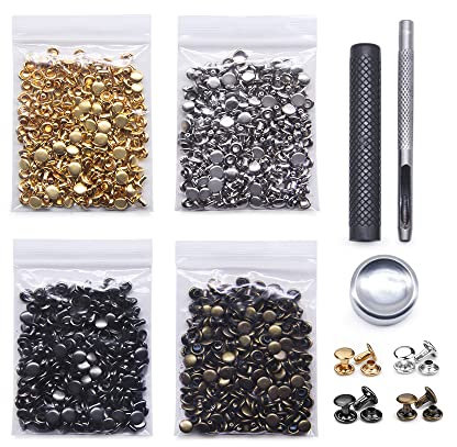 Jamsinmu 400pcs Leder Nieten 4 Farbe Doppelkopf-Nieten Stahlrohr Metall-Nieten für DIY Handwerk Leder Tasche Schuhe Gürtel Reparaturen Dekoration 5 * 5mm
