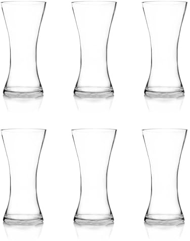 simpa Handmade Clear Glass Tabletop Flared Gathering Hourglass Vase 25cm (H) x 13cm Dia - Set of 6