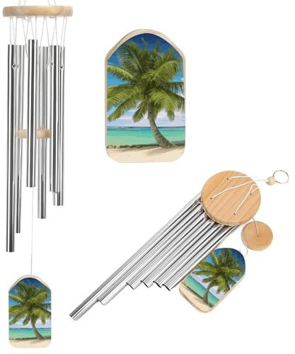 Windspiel mit Strandpalme für draußen, einzigartige Aluminiumrohre, Gedenk-Windglocke, groß, tiefer Ton, Windspiel für Terrasse, Garten, Dekoration, Geschenk für Mutter, Frauen, Nachbarn