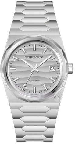 TACTO Specht & Söhne guldklockor för män, lyxig automatisk klocka för män, rostfritt stål, safirkristall, mekaniskt armbandsur, Grå sand sand, Armband