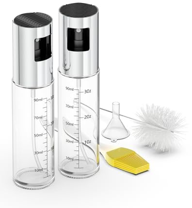 LunarFiery Olive Oil Spray Bottle 2 Pack Dressing Sprayer for Salad Baking BBQ Air Fryer Roasting with Brush Funnel（100ml）
