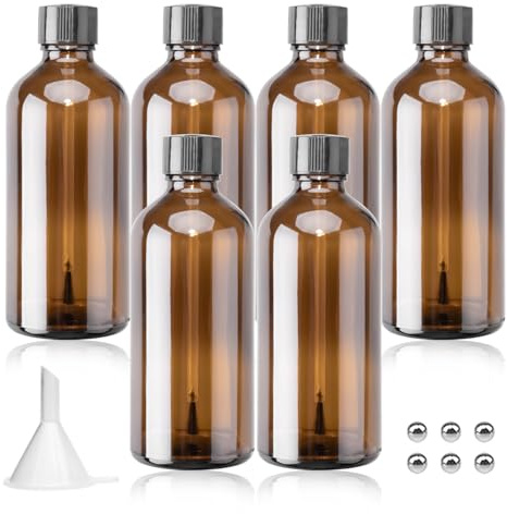 Agidea 6PCS Large Empty Nail Polish Bottles with Brush, Brown Refillable Glass Varnish Cuticle Oil Bottles Travel Containers with Funnel & Mixing Balls for DIY Nail Art Cuticle Oils (100ML)
