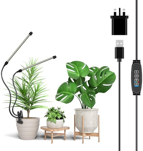 Willpower Lampada LED per Piante da Interno Con Clip, 2-Teste 84 Leds Spettro Completo 380nm - 800nm, Lampade Coltivazione con Timer 3/9/12H, 10 Livelli di Luminosità, per Serra Idroponica da Casa