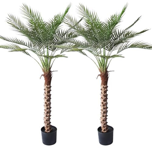 Artificial Palm Tree 5FT Large Fake Sago Palm Plant with 18 Trunks Perfect Tall Faux Tree in Pot for Indoor Outdoor House Home Office Garden Modern Decor Housewarming Gift (2Pack)