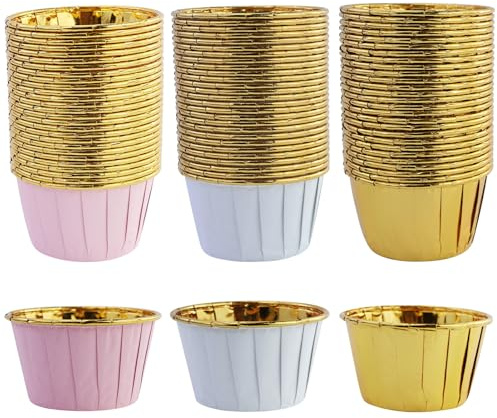 81 moldes de papel para magdalenas y cupcakes, desechables de aluminio, 3 colores, resistentes al agua, para bodas, cumpleaños