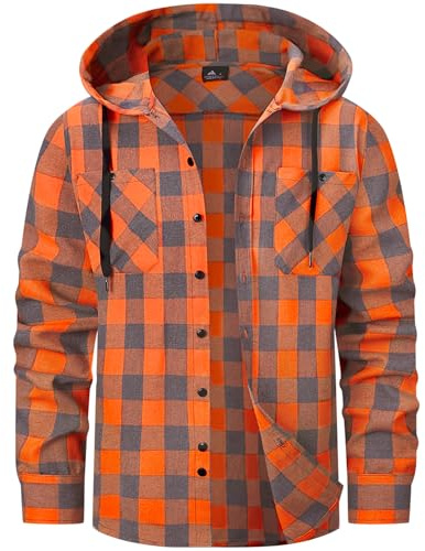 SwissWell Chemise Homme à Carreaux Capuche Chemise Bucheron Homme Flanelle Surchemise Manches Longues Orange L