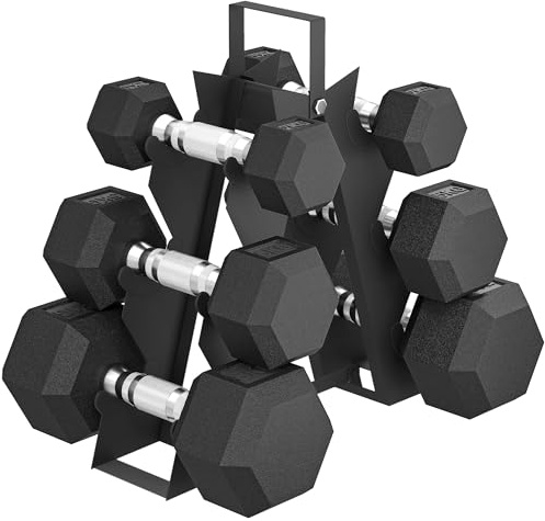 SPORTNOW Juego de Mancuernas de 6 Piezas 30 kg, Mancuernas Hexagonales 2x2kg, 2x5kg, 2x8kg, con Soporte de Almacenamiento y Mango Antideslizante para Entrenamiento en Casa Gimnasio, Negro