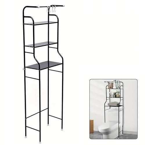 COSHANO Estantería sobre Inodoro WC Armario para Cuarto de Baño, vater, Colada Ahorra Espacio Estante Almacenamiento, Color Negro, 166x47x25cm