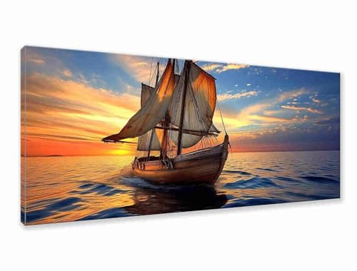Diamond Painting Grande Océano Pintura de Diamante Adultos Bote Diamond Art Kit, 5D Redondo Cristal Bordado Punto de Cruz Painting, Manualidades Adultos para Decoracion Hogar Regalos 250x100 cm M-4