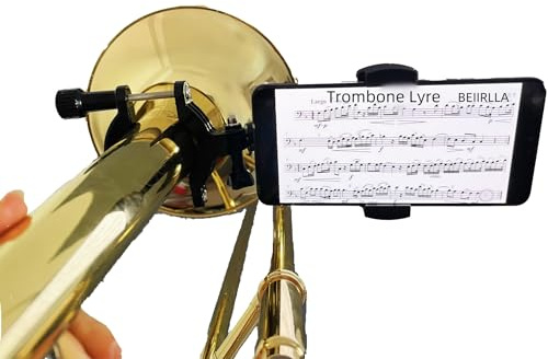 Trombone Lyre,Adjustable 360°Rotation,Securely Mount Your Phone to Your Horn,Read Music from PDF,Take video,for Trombone&Mellophone or Flugelhorn,Fits0.78-2.5in Pipe Diameter,Fits 99.9% of Smartphones