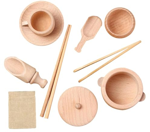 Wooden Tableware Set Toy, Wooden Play Kitchen Dishes Set, Fine Motor Learning Pretend Sensory Toys, Funny Montessoris Role Play Accessory For Kids Girls & Boys, Holiday Christmas Party Gift