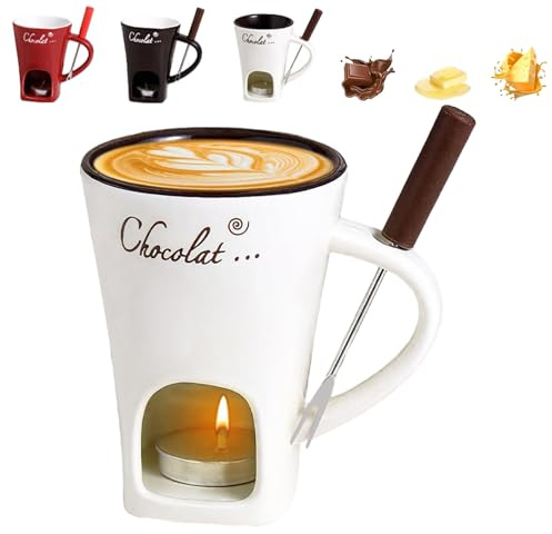 Fondue Mug, Chocolate Fondue Mug, Chocolate Melting Cup with Forks, Melt Hot Pot Cup Set, Melting Mugs for Chocolates, Cheese, Butter (#B)