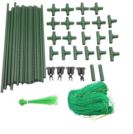 Yuanpgky Enrejado de jardín con marco en A para plantas trepadoras, enrejado de pepino para cama elevada, soporte de acero recubierto de plástico con estacas y clips, para tomates, frijoles, vides, 1
