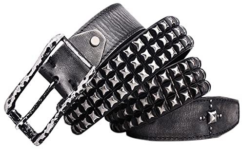 OBASDFD Punk rock nitbälte, antik metall dubbat läderrem med stiftspänne, för kvinnor män jeans byxor gotiska klädtillbehör, Svart, 110/midja:36-38