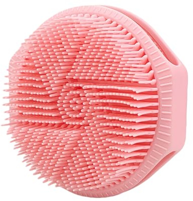 PeaKalo Silicone Body Scrubber for Men Women, Dual-Sided Gentle Exfoliating Body Scrubber Scalp Scrubber Massager for Deep Cleansing, Soft Silicone Loofah Body Brush with Hanging Holes (Pink)