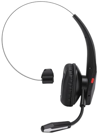 VELATEMOR Casque de Camionneur, Casque sans Fil à Une Seule Oreille avec Microphone Antibruit, Touche Sourdine Noire, Son HD, Lecture de Musique 56h, Bandeau Réglable, Coussinets
