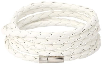 HUIANGLIYG Bracciale Avvolgente In Pelle Intrecciata Boho Per Donna E Uomo, Semplice Bracciale Multistrato In Pelle Con Chiusura Regolabile, Fatto A Mano, Vintage, Regalo, Bianco, 100 Cm