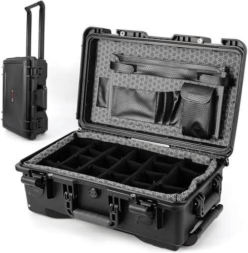 Garvee Valise étanche renforcée pour Appareil Photo – Boîte sèche Antichoc, Anti-poussière 22”x14”x9”, idéale plongée et Sports Nautiques – Séparateurs matelassés, Roues, Compartiments modulables –