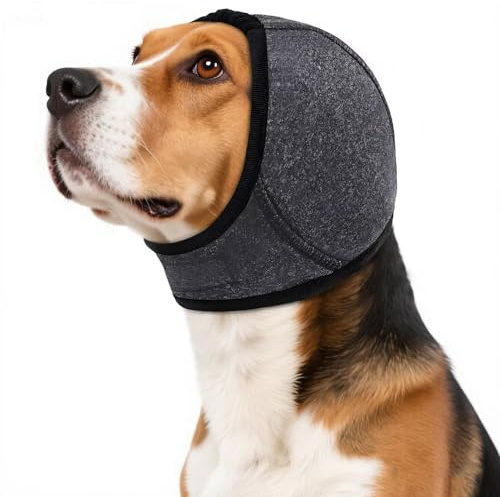 IECOii Dog Snood Ear Protectors,Waterproof Dog Ear Cover,Adjustable Dogs Ears Muffs Noise Protection,Dogs Ears Defenders,Pet No Shake Head Wraps for Ear Hematoma Grooming Firework Force Drying,Grey,M
