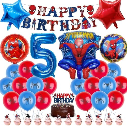 Spinne Geburtstag Deko,30 Stück Helium Ballons Geburtstag,Mit riesigen 3D-Spinne-Heldenballons und Zahlenballons,Spinnennetz Party Deko Geburtstagsdeko
