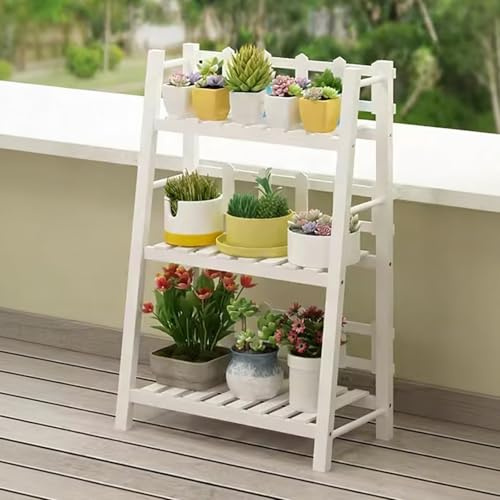 SZKTHD Scaffale per Fioriere da Balcone in Legno Massello Soggiorno Pothos Bianco E Supporto per Piante Ragno Scaffale da Pavimento Salvaspazio Adatto per Giardini E Camere da Letto(60 * 32 * 90cm)