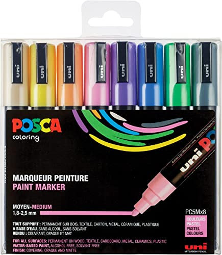 POSCA Set di 8 pennarelli PC5M Pte conica media colori pastello