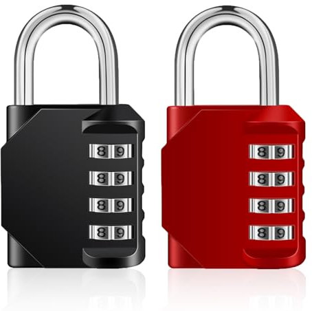 ZHEGE Kombination Vorhängeschloss, 4-stellige Zalenschlösser für Fitnessstudio, Schulschließfächer, Schwere wetterfeste codierte Padnäden im Freien Zahlenschlösser(Schwarz und Rot)