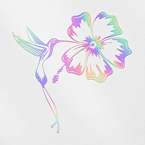 Transparent Decal Stickers of Hummingbird and Hibiscus Tattoo (Hologram) Premium Waterproof Vinyl Decal Stickers for Laptop Phone Accessory Helmet Car Window Mug Tuber Cup Door Wall ANDstic603752HOAA