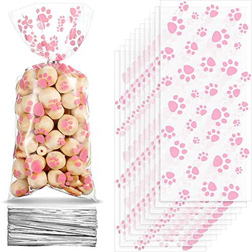 Blulu 100 Pcs Dog Treat Bags Puppy Party Favor, Pink