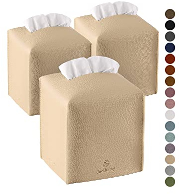Jeethemy Taschentuchbox, quadratisch, PU-Leder, modernes Taschentuch-Etui, 12,7 x 12,7 cm, 3 Beige
