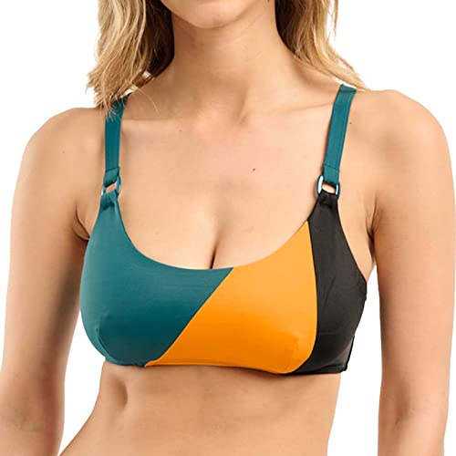 SANS COMPLEXE Beyond The Beach_53SAI74 Haut de Maillot de Bain, Brassière sans Armatures, Noir Vert Ocre, 46 Femme