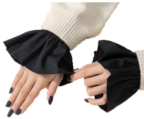 DNLKWGO Damen-Handgelenkmanschetten aus Spitze, abnehmbare Handärmel, Lolita, falsche Ärmel, plissierte Hornmanschetten für Pulloverkleid, A-Schwarz, EinheitsgröÃŸe