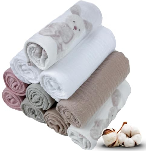 Set of 10pcs 30 x 30 cm pastel colors muslin cotton belching cloths, absorbent cloths, absorbent washers, fabric diapers, plumeri muslin diapers