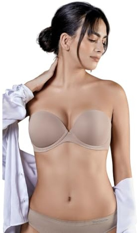 Selene, Sujetador de Mujer sin Tirantes, con Copas Push-Up y Aros, Escote Profundo, Colección Tania, Color Negro, Talla 90B
