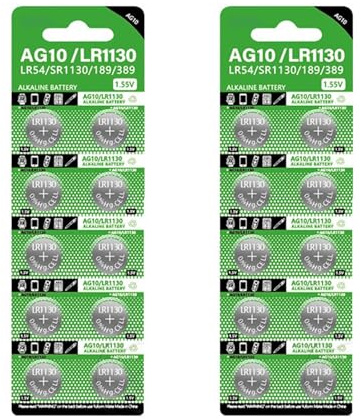 Knopfzellen AG10/LR1130, LR54, SR1130, 389, 189, Knopfzellen für Uhren, Spielzeug, 20 Stück