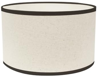 ValueLights | Small Easy Fit Natural Linen Drum Light Shade with a Black Trim Bedroom Hallway Lampshade | Shades, Home Décor & Improvement Essential | 250mm Shade Width