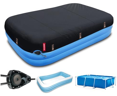 QH.HOME 7x10 Ft Inflatable Pool Cover Fits Pool Under120 L x 84 W,Built-in Fast Tightening Patented Ratchet and Weight-Bearing Rings,Easy Set 1 Person,Rectangular Above Ground Swimming Pool Cover