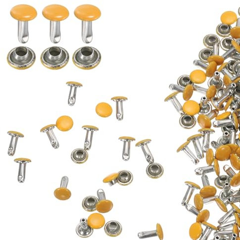 sourcing map 100 juegos de remaches de cuero de doble tapa, 6 x 8 mm, con tapa redonda, de metal, remaches de cuero para manualidades, cinturón de tela, collar de mascotas, reparación y decoración