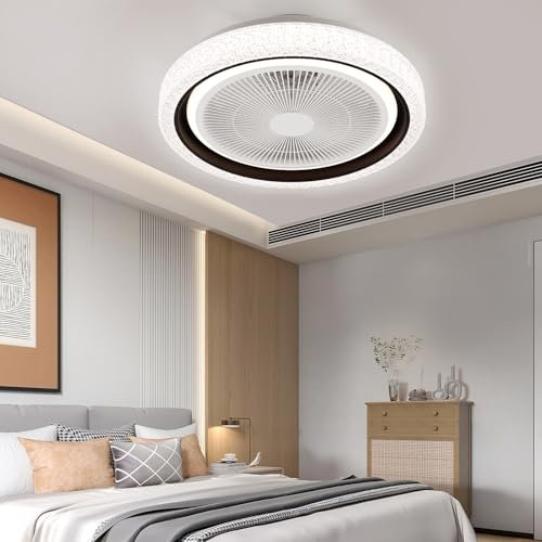 Deckenleuchte Deckenventilator mit Beleuchtung Licht Fernbedienung, LED RGB Farbwechsel, Kaltweiß, Neutralweiß, Warmweiß, Leise Deckenleuchte mit Ventilator,Dimmbar Musik Bluetooth, Ø50cm (Stil 3)