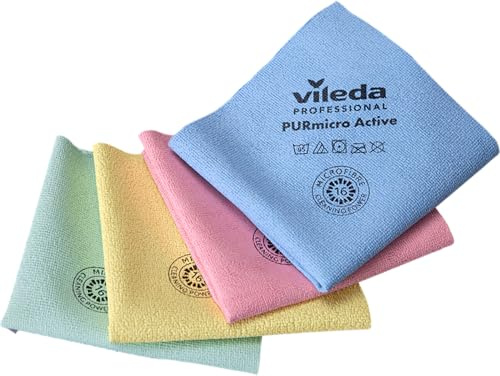Vileda Professional PURmicro Colors | Tissu en Microfibre Professionnel Polyvalent | Excellents résultats sans Rayures | Lot de 4 pièces | Bleu, Rouge, Jaune, Vert | 38 x 35 cm