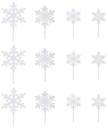 SOLUSTRE 12stücke Schneeflocken-Topper Weihnachtstortenornamente Acryl Für Party Dekoration Cupcake Picker Muffin Kuchen Weiß