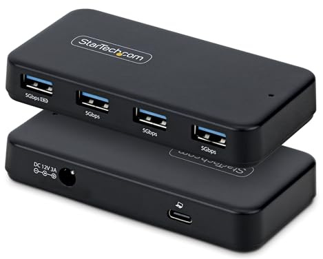 StarTech 4-Port USB-A Hub, 5Gbps, Self-Powered, 2-in-1 USB-C and USB-A Host Cable, 1x BC 1.2 Charging Port, 24W Power Adapter Included, MacBook and Windows