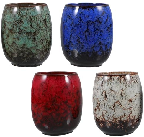 Kichvoe Taza de Té Japonesa de Cerámica Esmaltada Tenmoku 4 Piezas Taza de Café y Té Oriental Multiusos Caja Obsequio Adecuado para Hogar Oficina