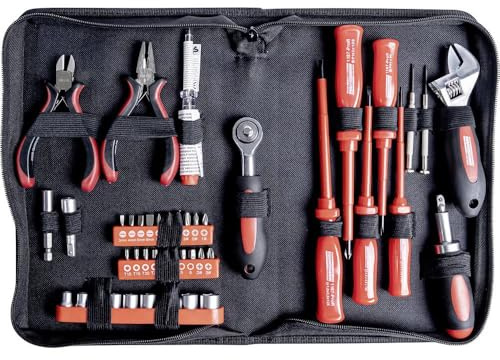 Brüder Mannesmann Elektronik-Werkzeugset 45-tlg., Präzisionsschraubendreher, Zangen und Ratsche für Reparaturen im Haushaltbau und Elektronik, kompaktes Nylon-Etui | M29044